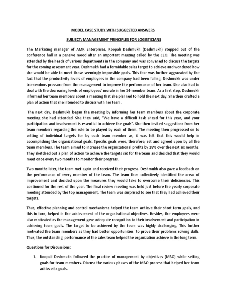 Principles of management case study questions and answers for bba image