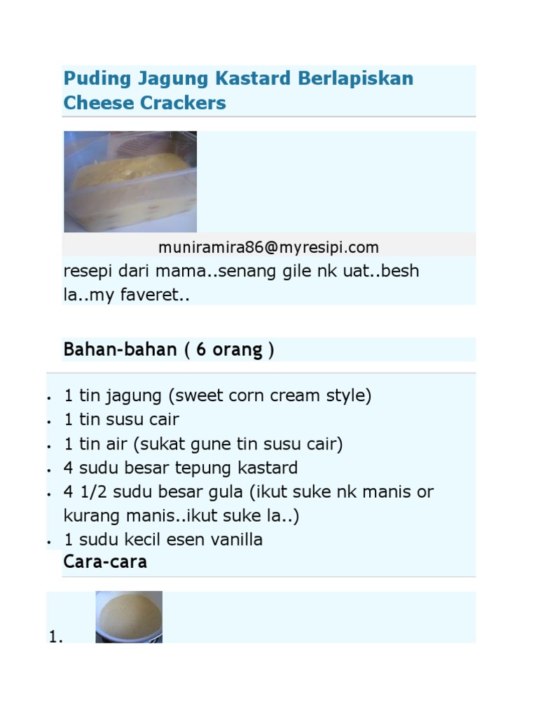 Puding Jagung Kastard Berlapiskan Cheese Crackers Pdf