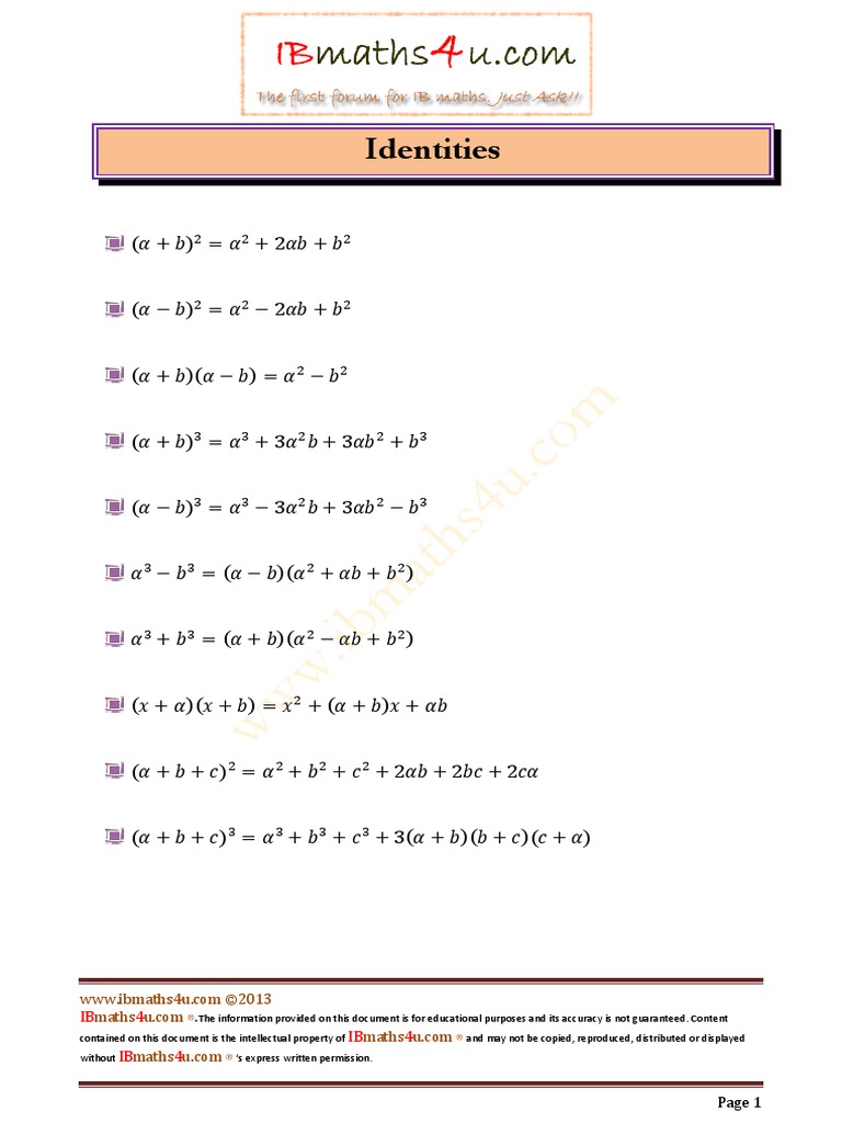 Identities: Maths Maths Maths | PDF