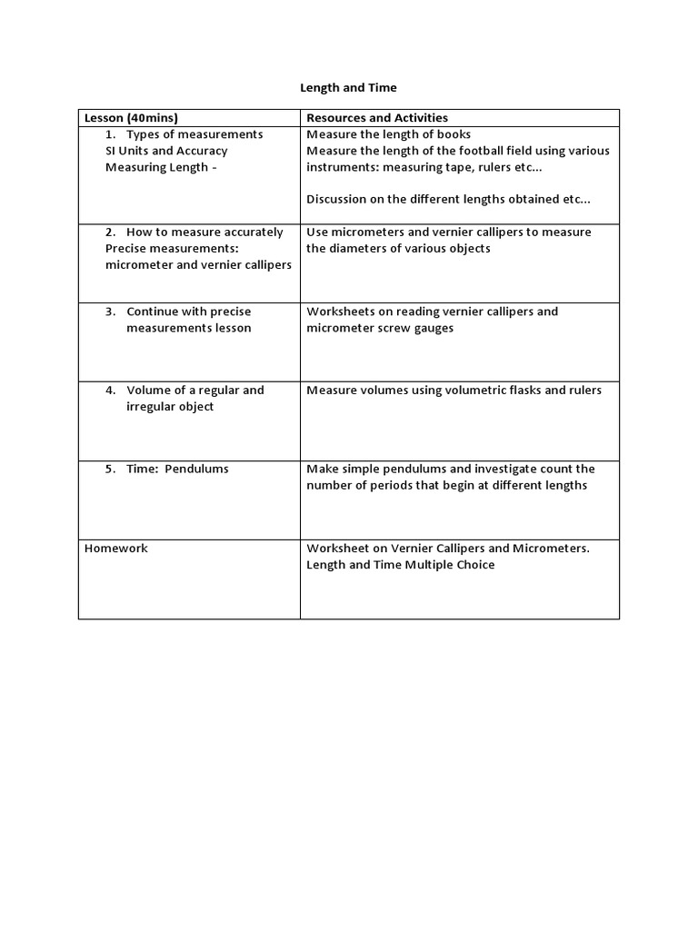 Measuring Length and Time Activities | PDF