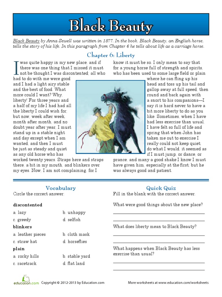 worksheet Reading Comprehension Worksheet 5th Grade black beauty reading comprehension worksheet copia beauty