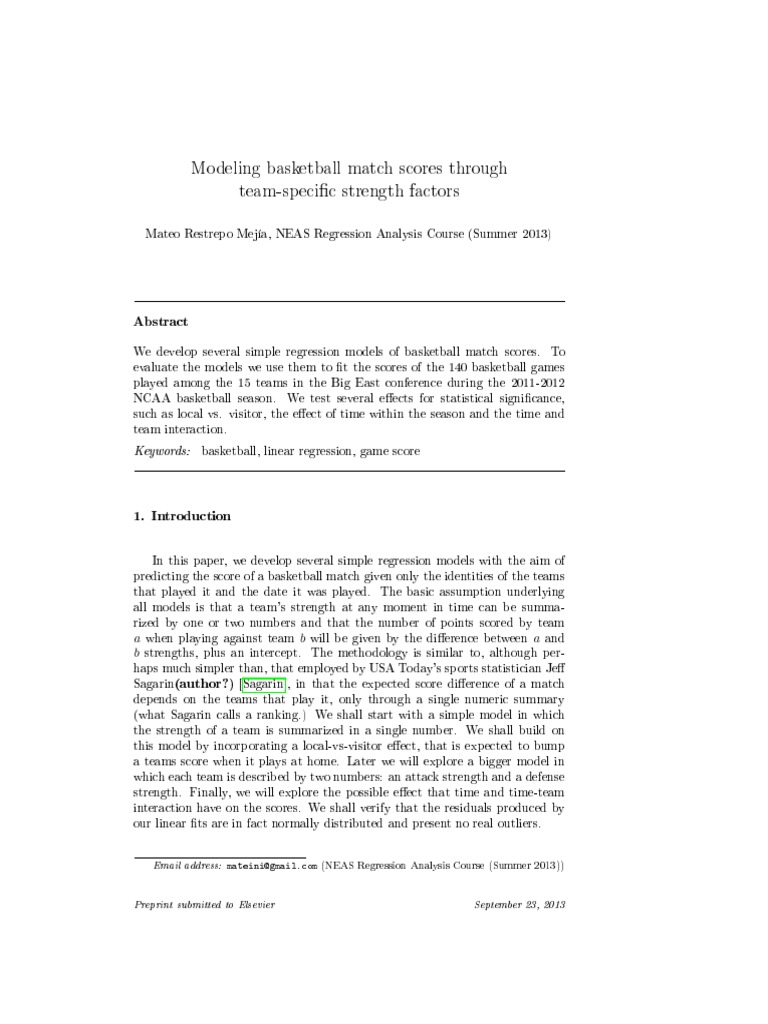Basketball Score Prediction Models | PDF | Estimation Theory ...