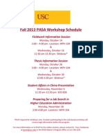 PASA Workshop Schedule Fall 2013