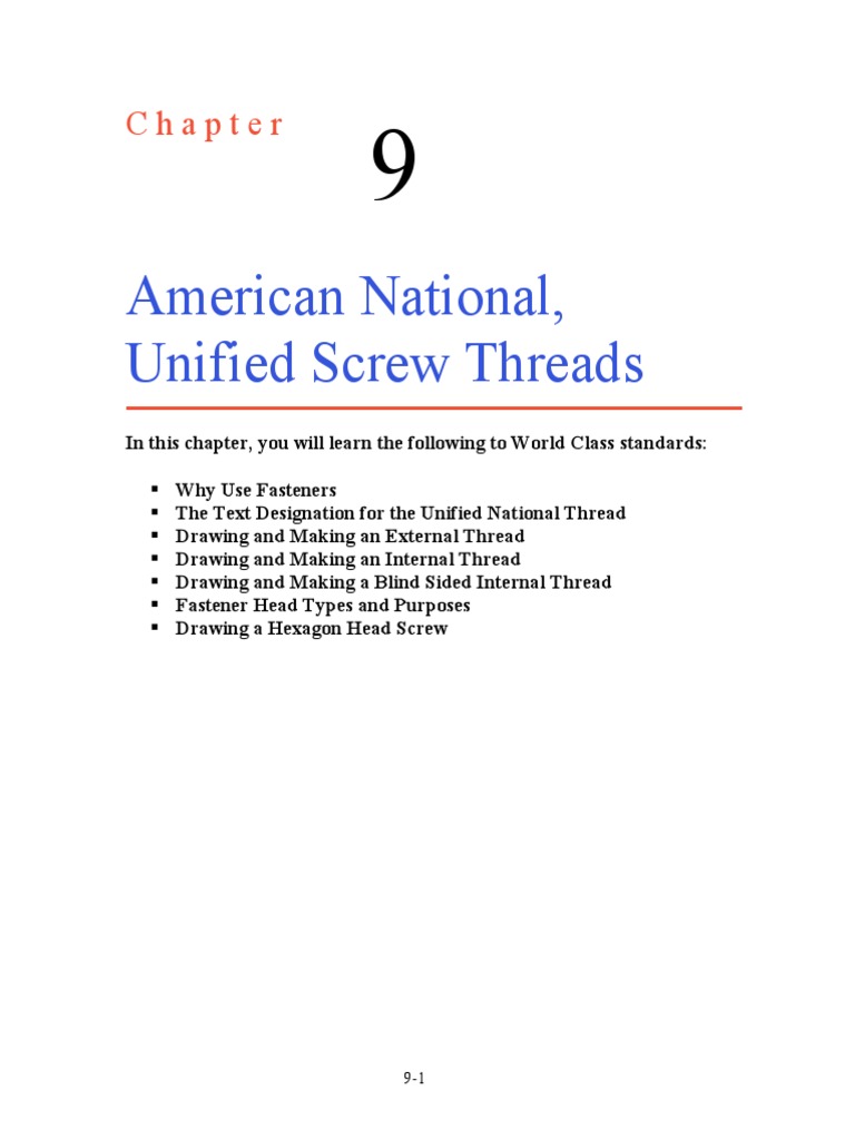 CH 9 American National Unified Screw Threads | PDF | Screw | Metalworking