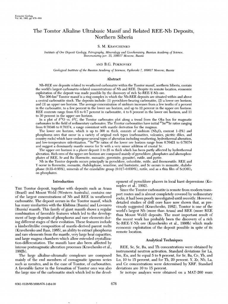 The Tomtor Alkaline Ultrabasic Massif and Related REE-Nb Deposits | PDF ...