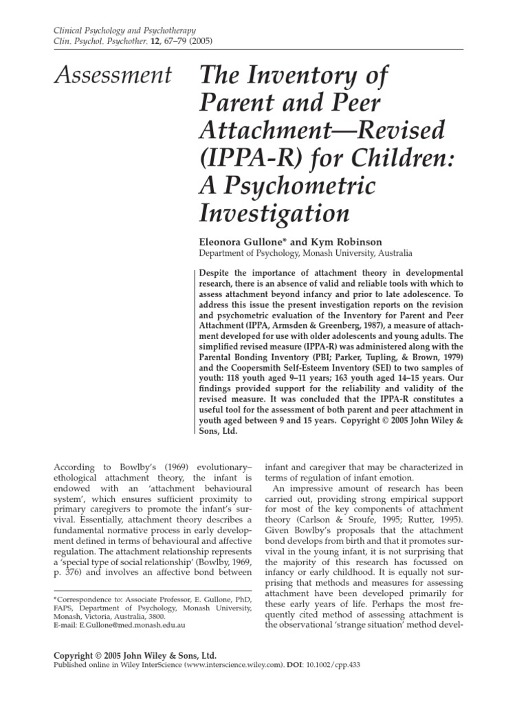 The Inventory of Parent and Peer Attachment | PDF | Attachment Theory ...