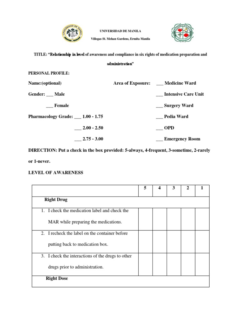 Final Questionaire Revision | PDF | Pharmaceutical Drug | Dose ...