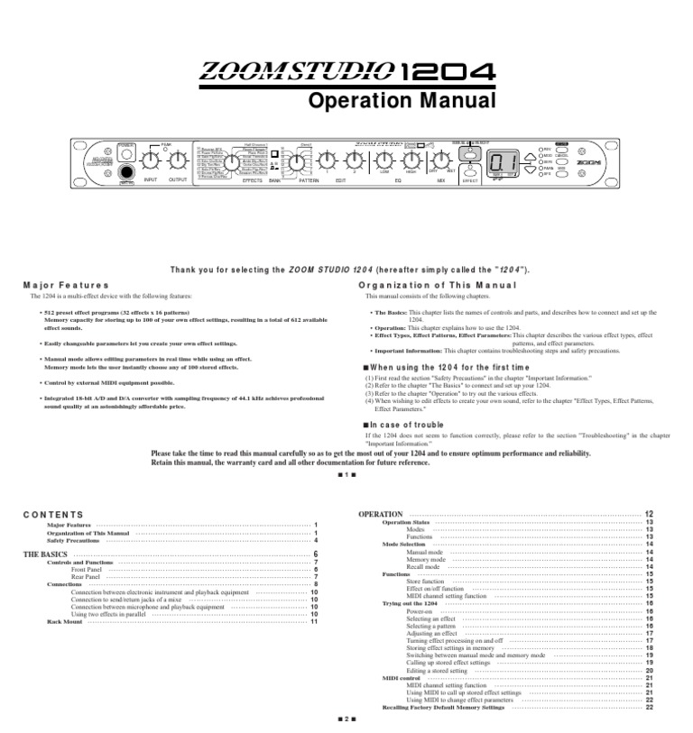Zoom Studio: Operation Manual | PDF | Equalization (Audio