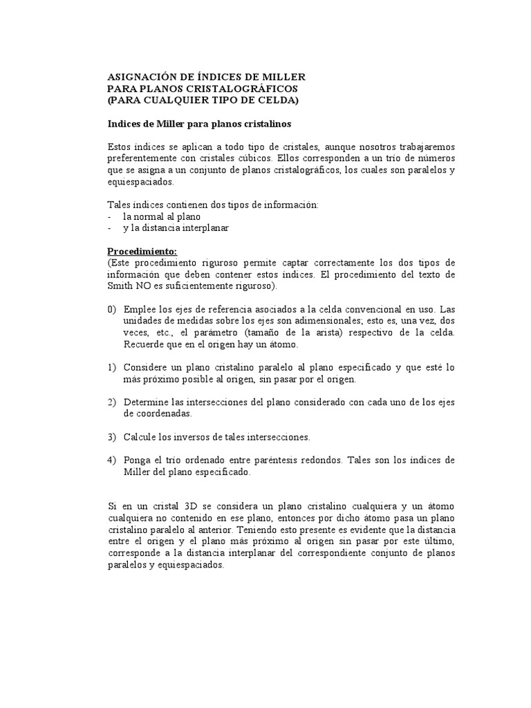 20 Procedimiento MILLER | PDF | Cristal | Cristalografía