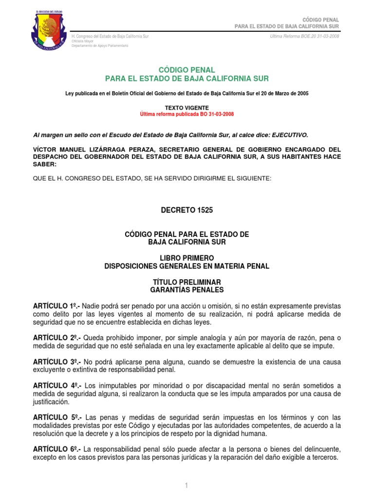 Codigo Penal de Baja California Sur | PDF