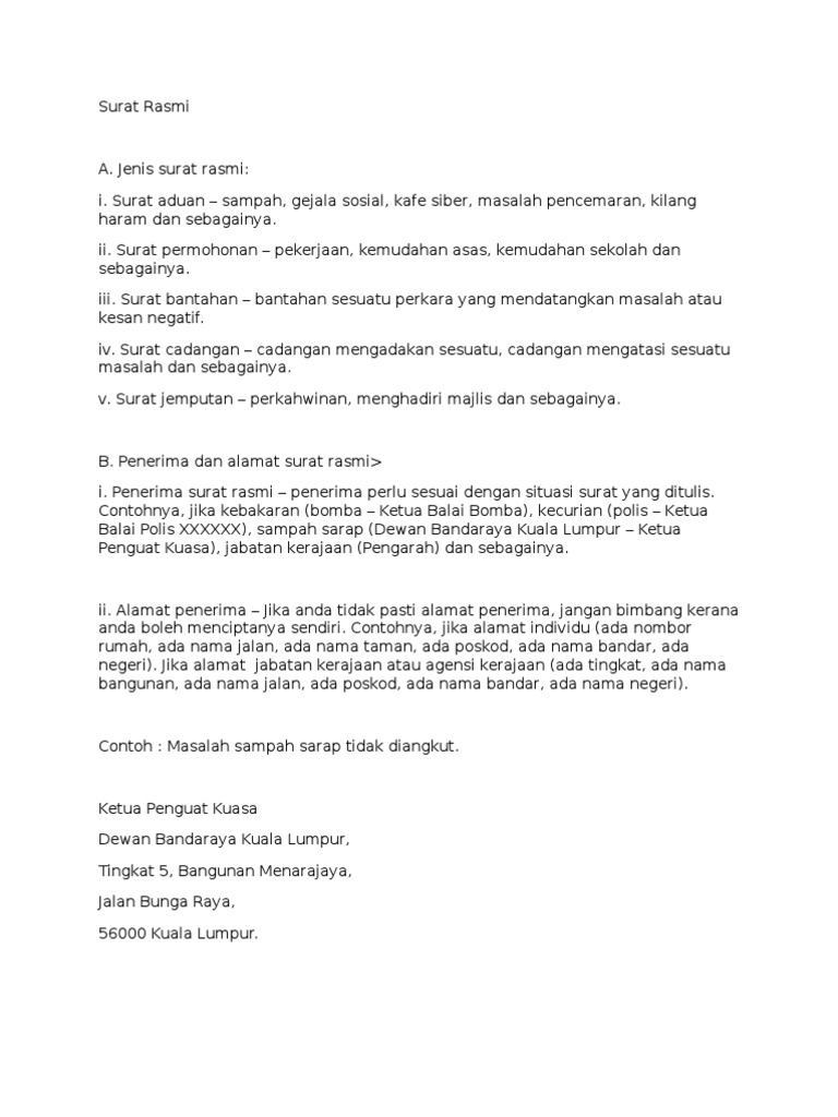 Contoh Surat Aduan Rumah Kosong