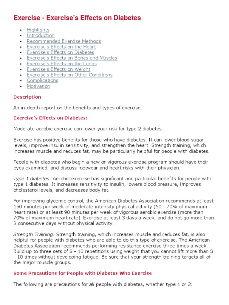 Exercise and Diabetes | PDF | Diabetes Mellitus Type 2 | Physical Exercise