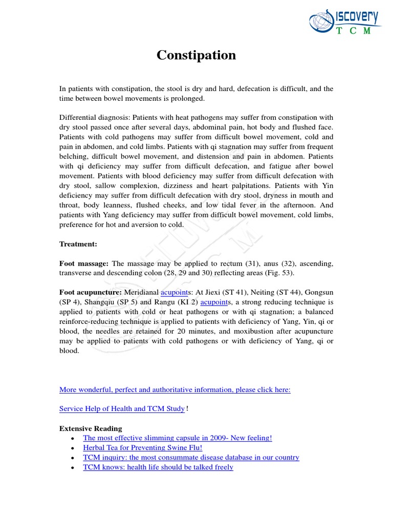 Constipation Treatment Foot Massage The Massage May Be Applied To Rectum (31), Anus (32