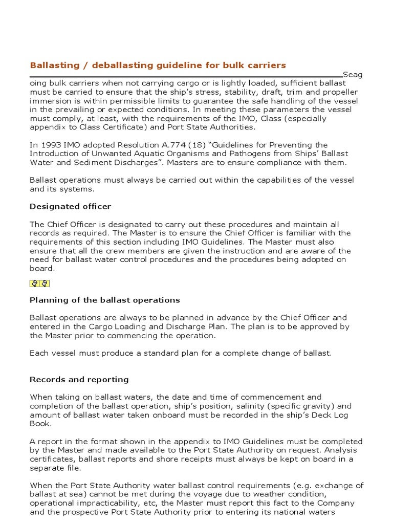Procedures for Ballasting, Deballasting and Loading Operations