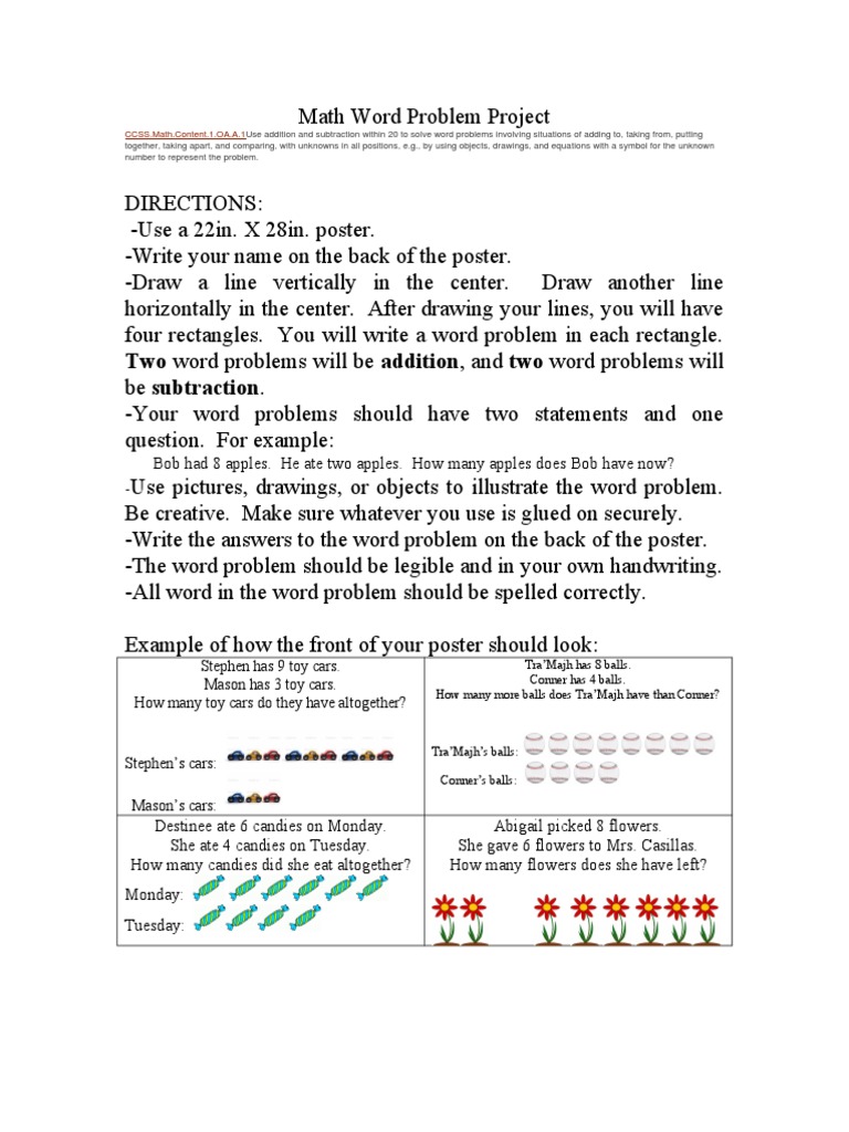 Math Word Problem Project Guide | PDF