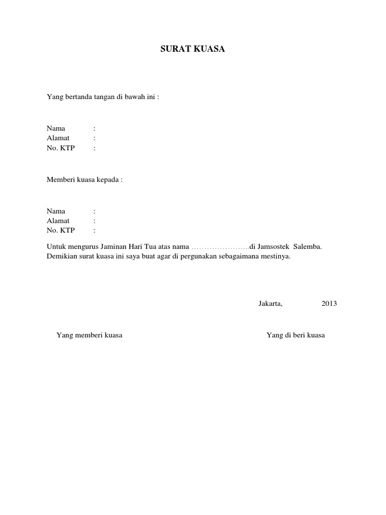 Contoh Surat Kuasa Jht Jamsostek Pdf