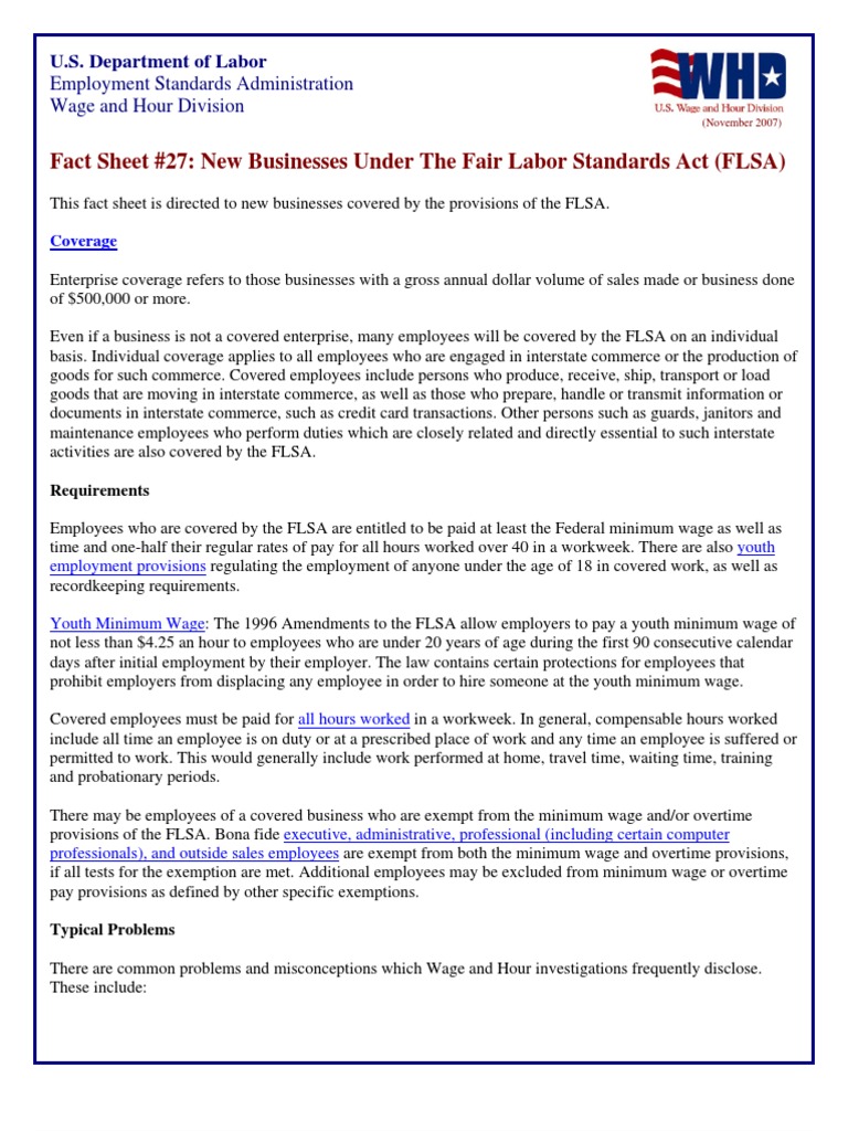FLSA Guidelines for New Businesses | PDF | Overtime | Business Law