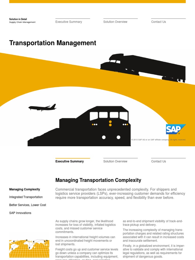 Solution in Detail Supply Chain Management Transportation Management ...
