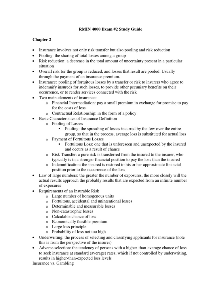 UGA RMIN 4000 Exam 2 Study Guide | PDF | Deductible | Insurance