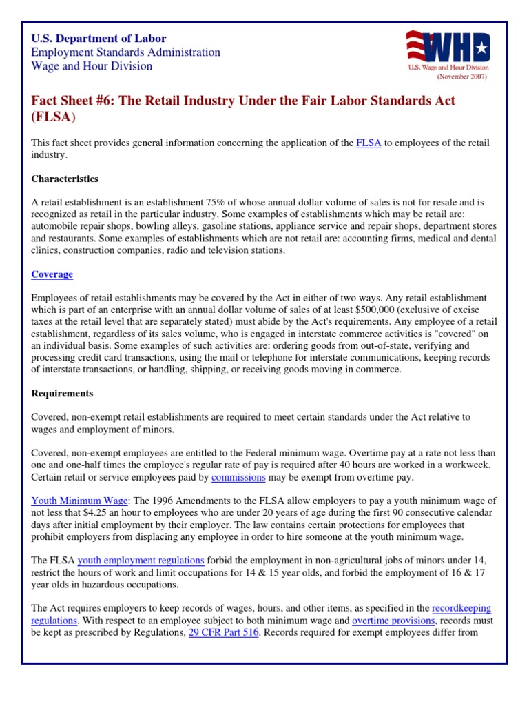 FLSA Guidelines for Retail Employees | PDF | Overtime | Working Conditions