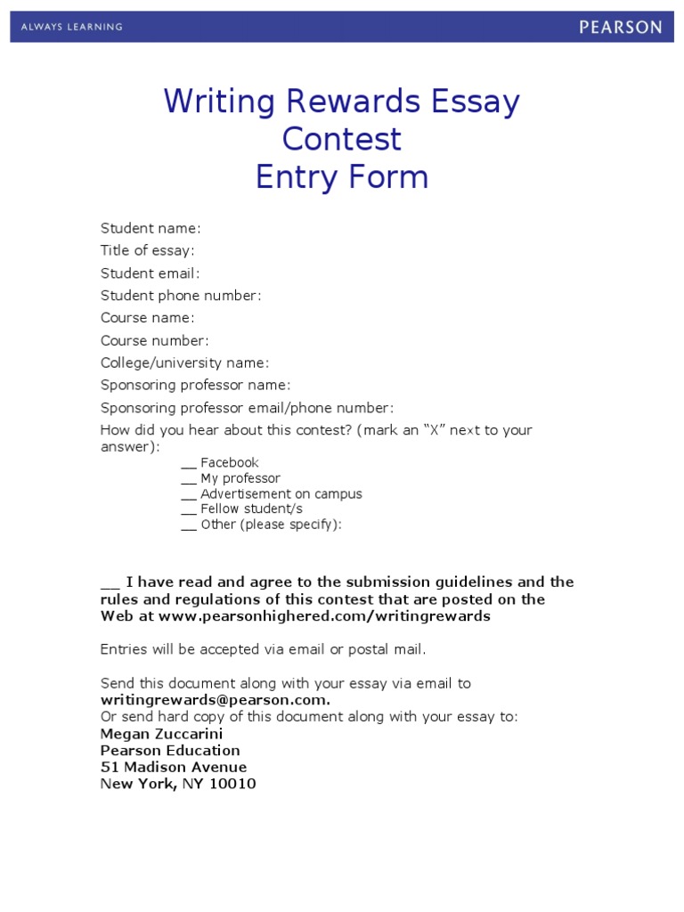 Writing Rewards Entry Form 2013-2014 | PDF