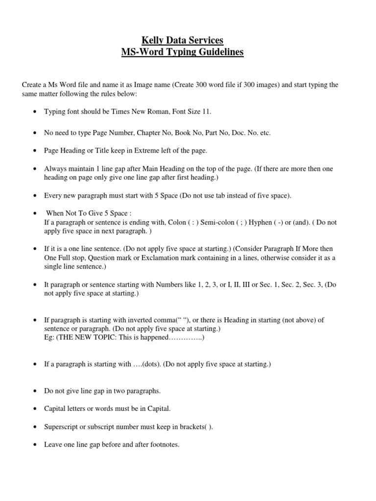 MS Word Typing Guidelines for Projects | PDF | Ellipsis | Paragraph