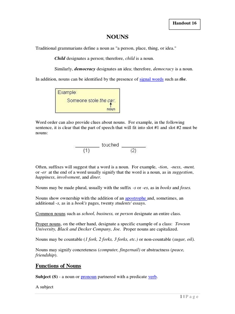 Understanding Nouns and Their Functions | PDF | Noun | Object (Grammar)