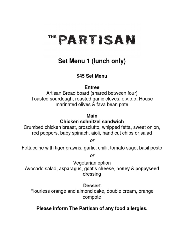 Lunch Function Set Menu Options | PDF