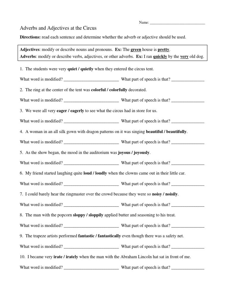 Adverbs and Adjectives Worksheet | PDF | Part Of Speech | Adverb