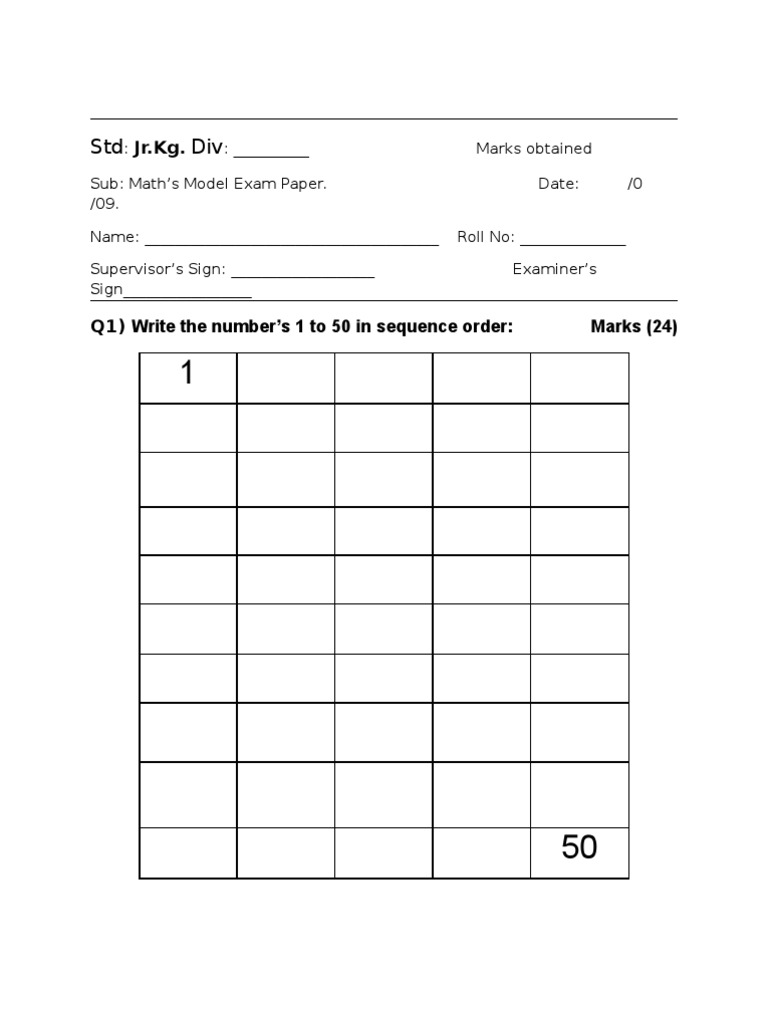 English & Maths Pre Primary Exam Papers.Margaret Rebello