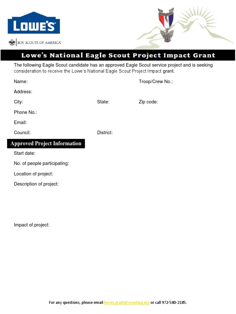 lowes national eagle scout project impact grant application Boy