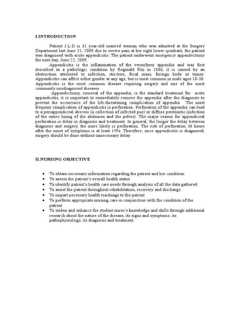 Appendectomy Appendicitis Case Study PDF