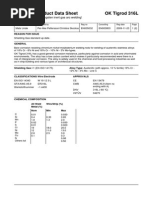 Product Data Sheet OK Tigrod 316L: W 'Tungsten Inert Gas Arc Welding'