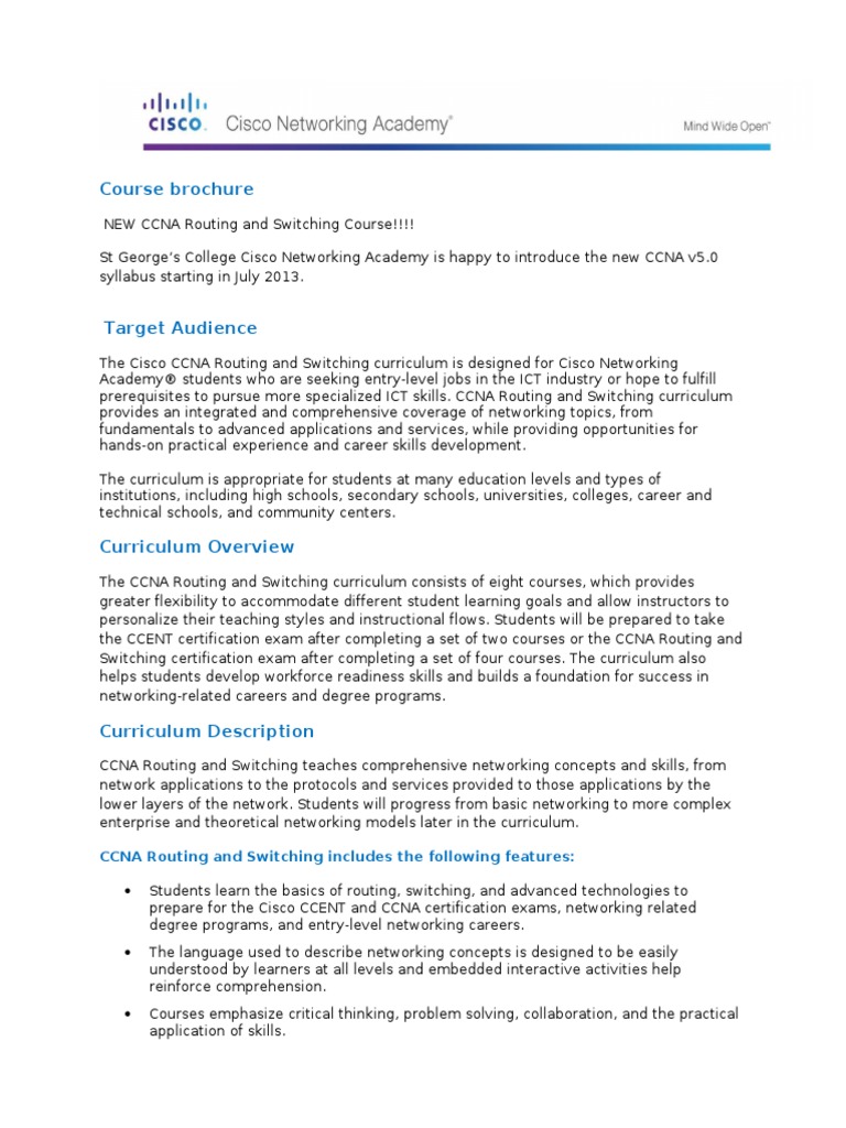 CCNA Routing and Switching Course Brochure PDF Cisco Certifications