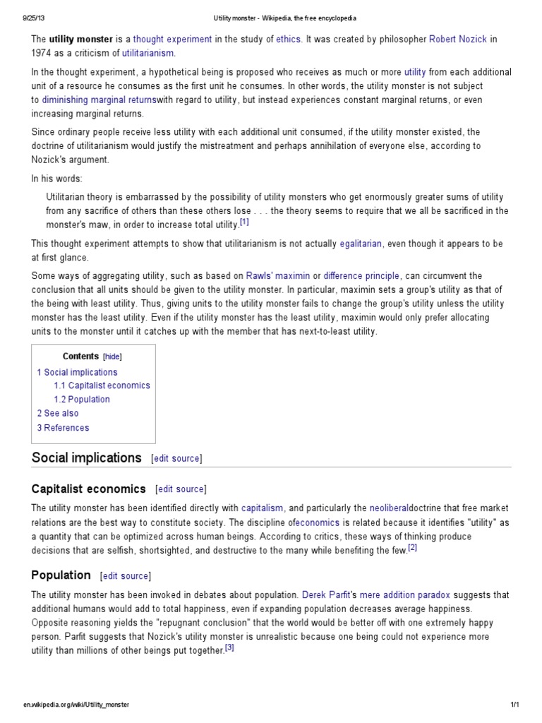 Utility Monster PDF Economic Theories Ethical Theories