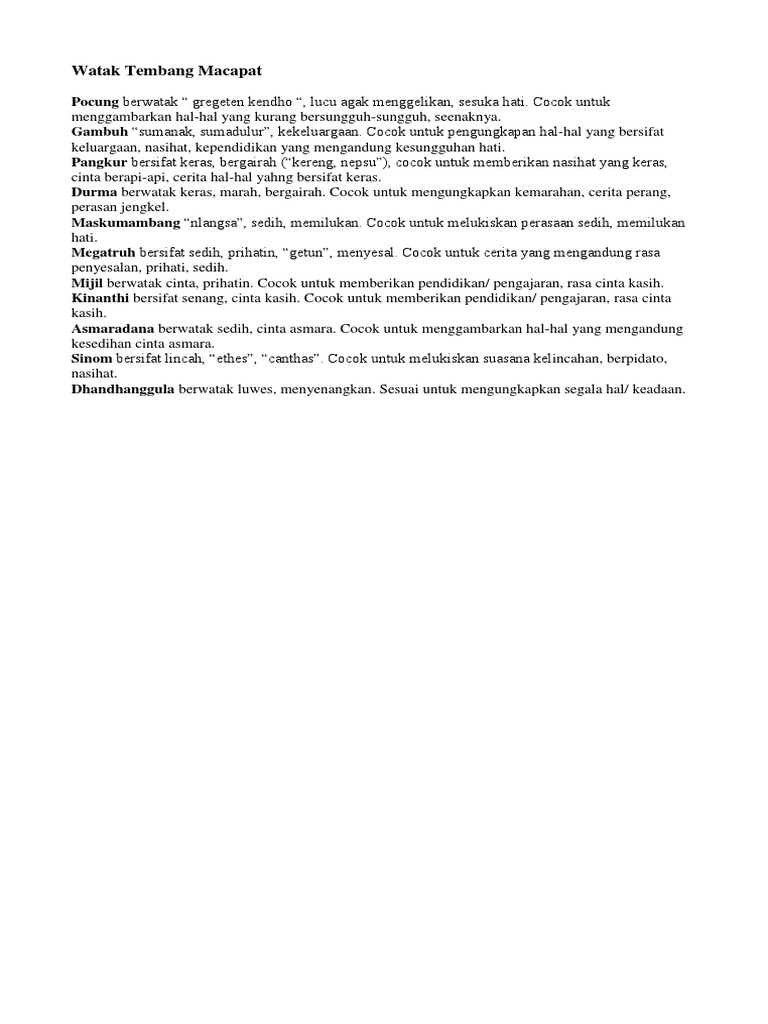 Watak Tembang Macapat