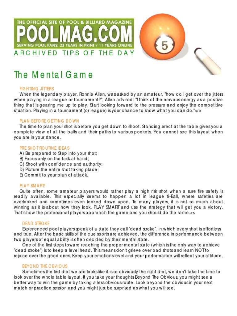Mental Aspect of Pool  Pool (Cue Sports)  Attention