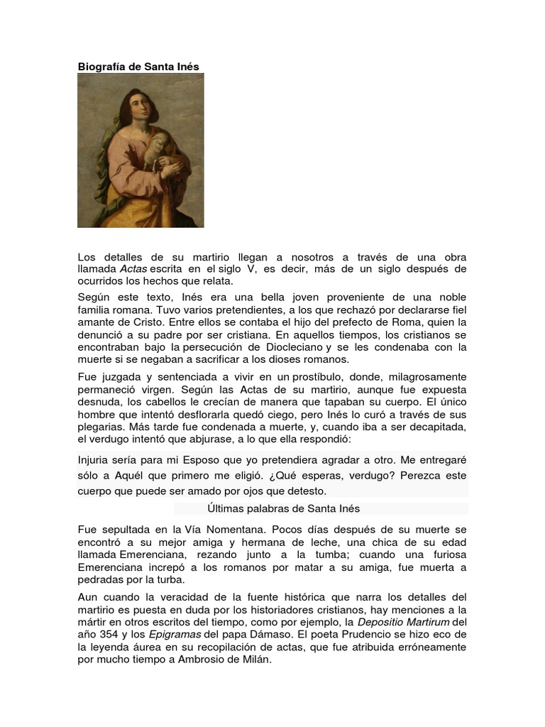 Biografía de Santa Inés | PDF
