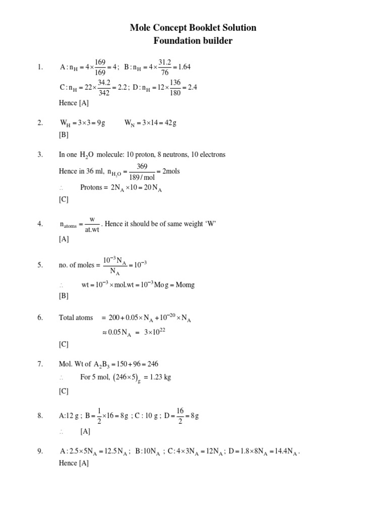 Mole Concept Solutions and Summary | PDF