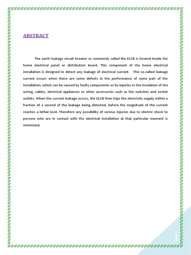 Elcb Project Pdf Electric Shock Electric Current