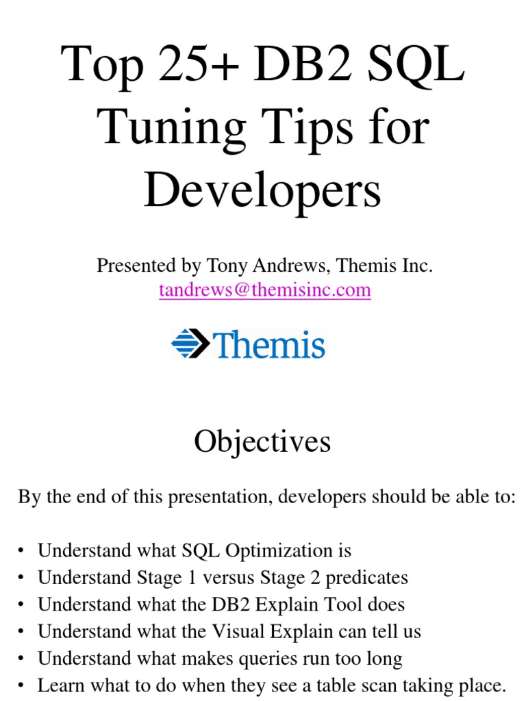 Top DB2 SQL Tuning Tips for Developers | PDF | Sql | Database Index