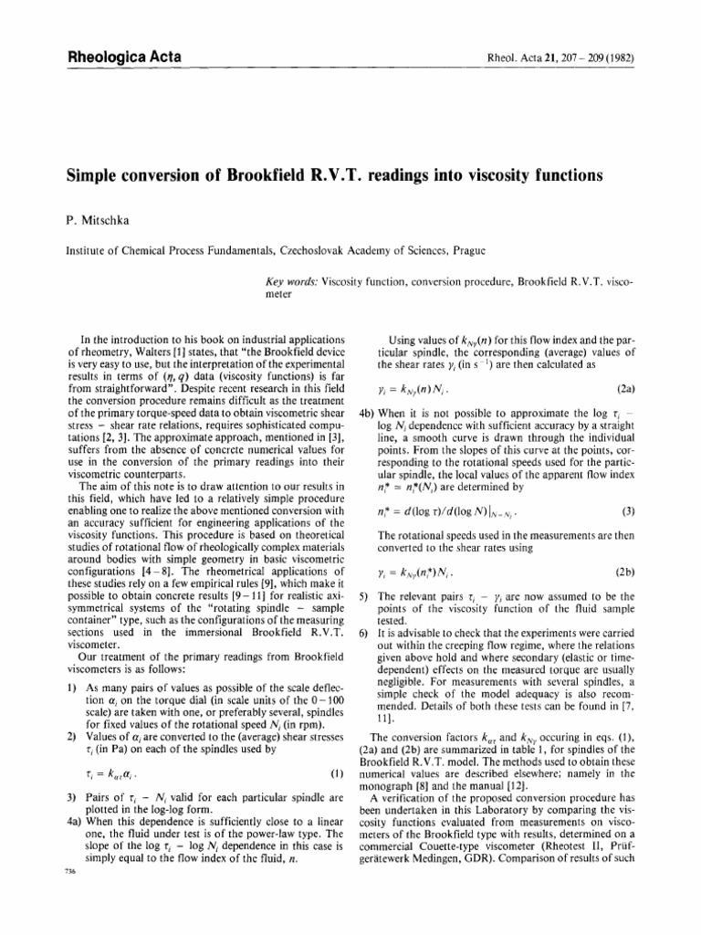 Brookfield R.V.T. Viscosity Conversion Guide | PDF | Materials Science ...