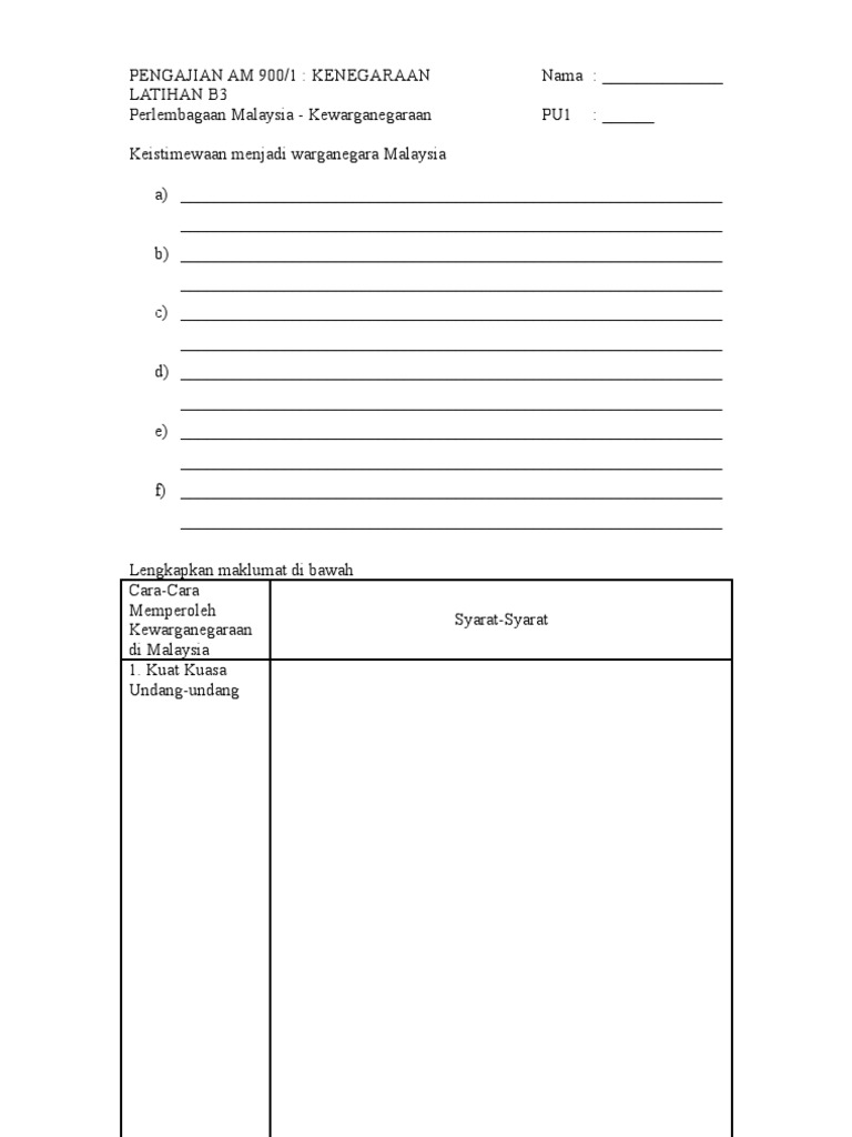Pengajian Am 900 Latihan B3 - Kewarganegaraan  PDF