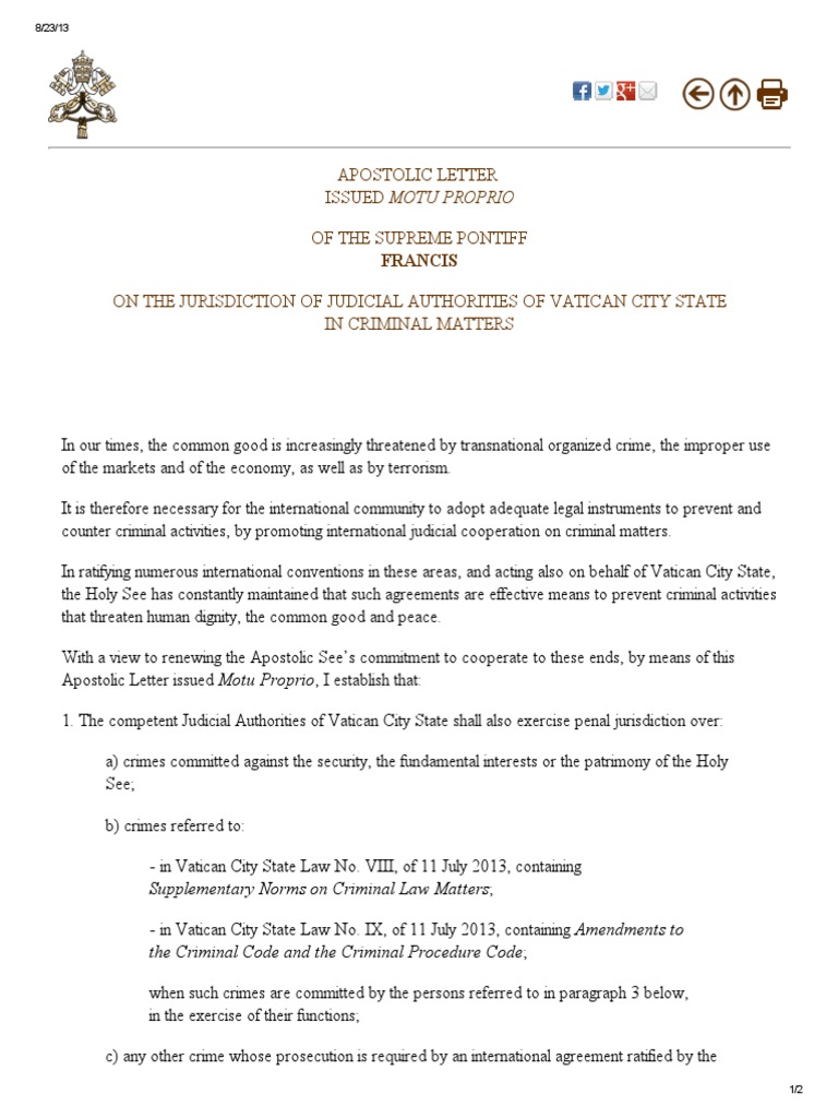 Apostolic Letter Issued Motu Proprio Vatican City Holy See