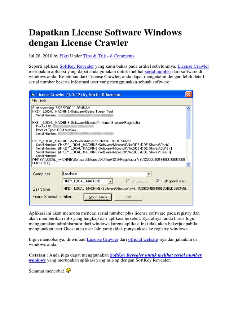 Cara Dapatkan License Software Windows Dengan License Crawler | PDF