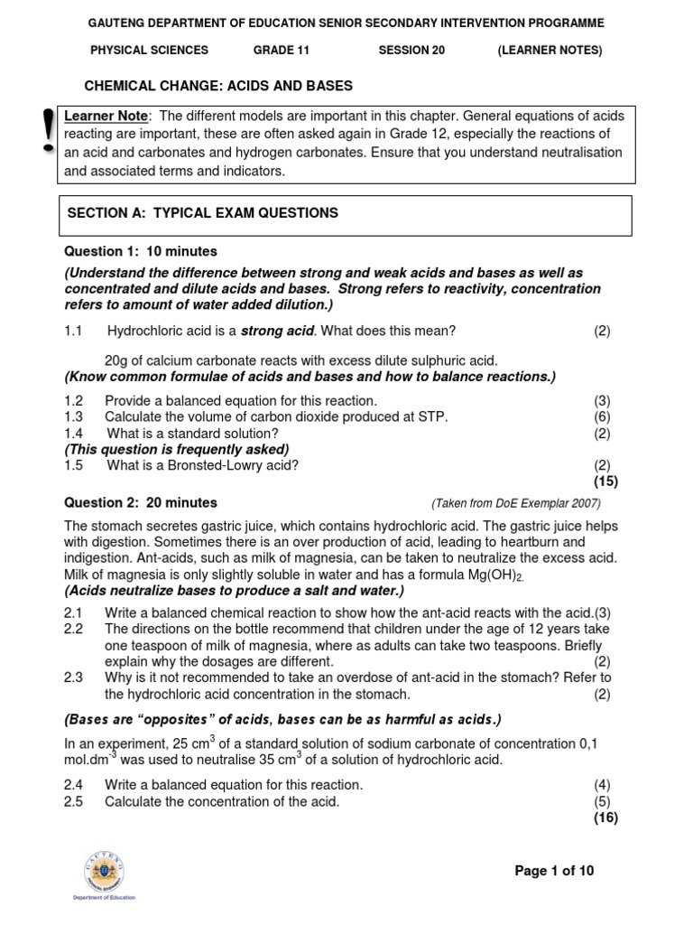 Grade 11 Acids and Bases Notes | PDF | Acid | Ph