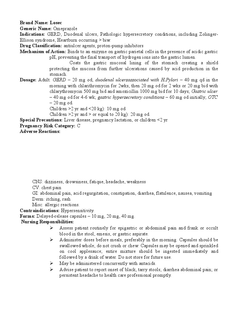 Losec (Omeprazole) Dosage & Uses | PDF