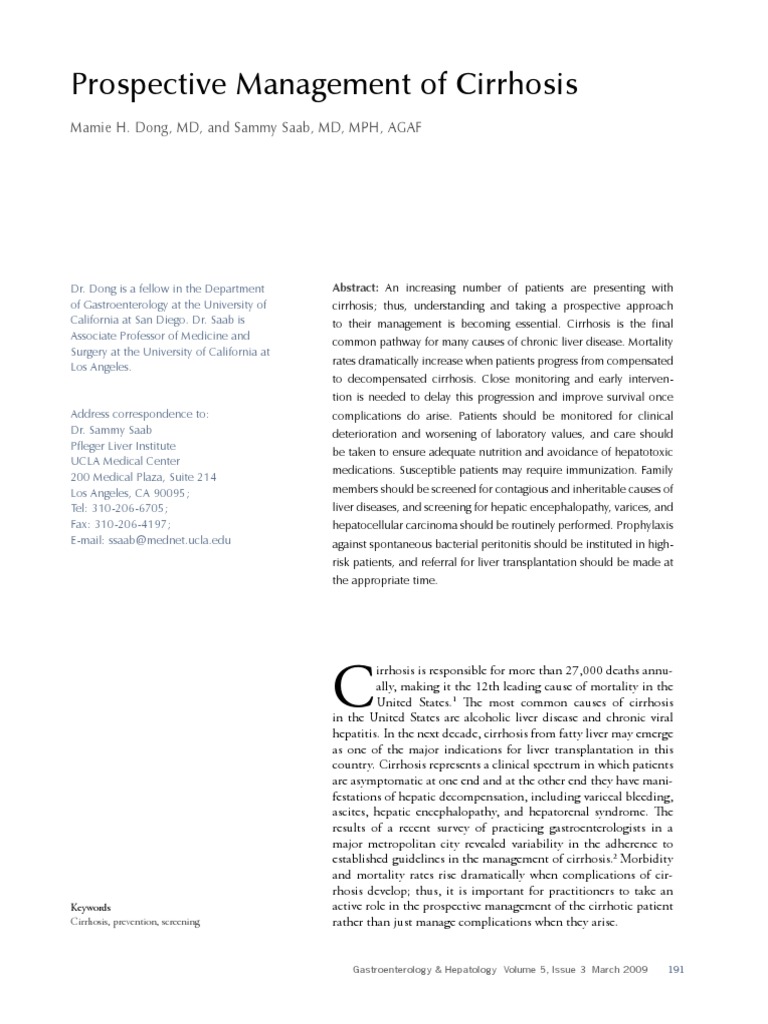 LIVER CIRRHOSIS MANAGEMENT GUIDELINES intelligence overview