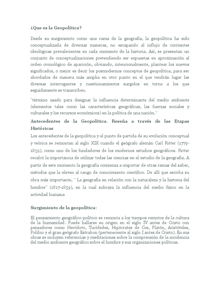 Definición y Orígenes de la Geopolítica | PDF | Geopolítica | Geografía