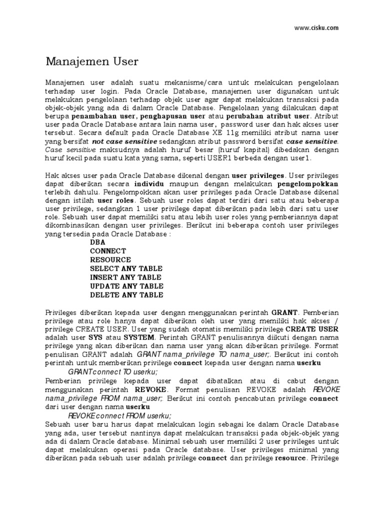 Manajemen User Di Oracle APEX 4.0 | PDF